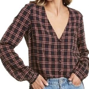 NWT Veronica Beard Peggy Plaid Wool Blend Long Sleeve Blouse